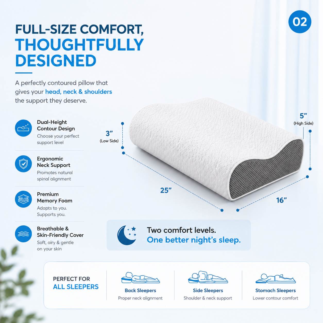Mattressoo® Moon Curve Pillow | Contour Memory Foam Pillow