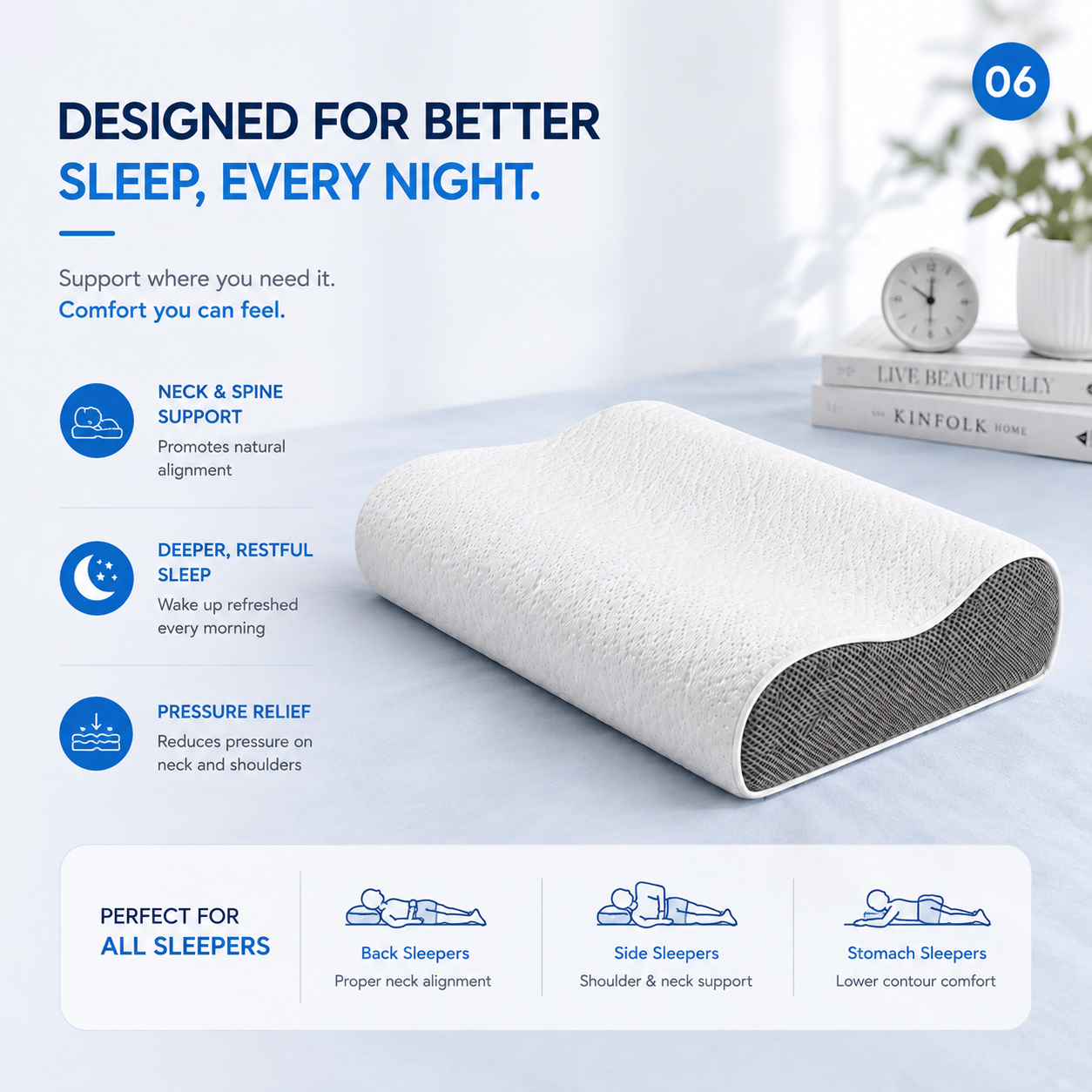 Mattressoo® Moon Curve Pillow | Contour Memory Foam Pillow