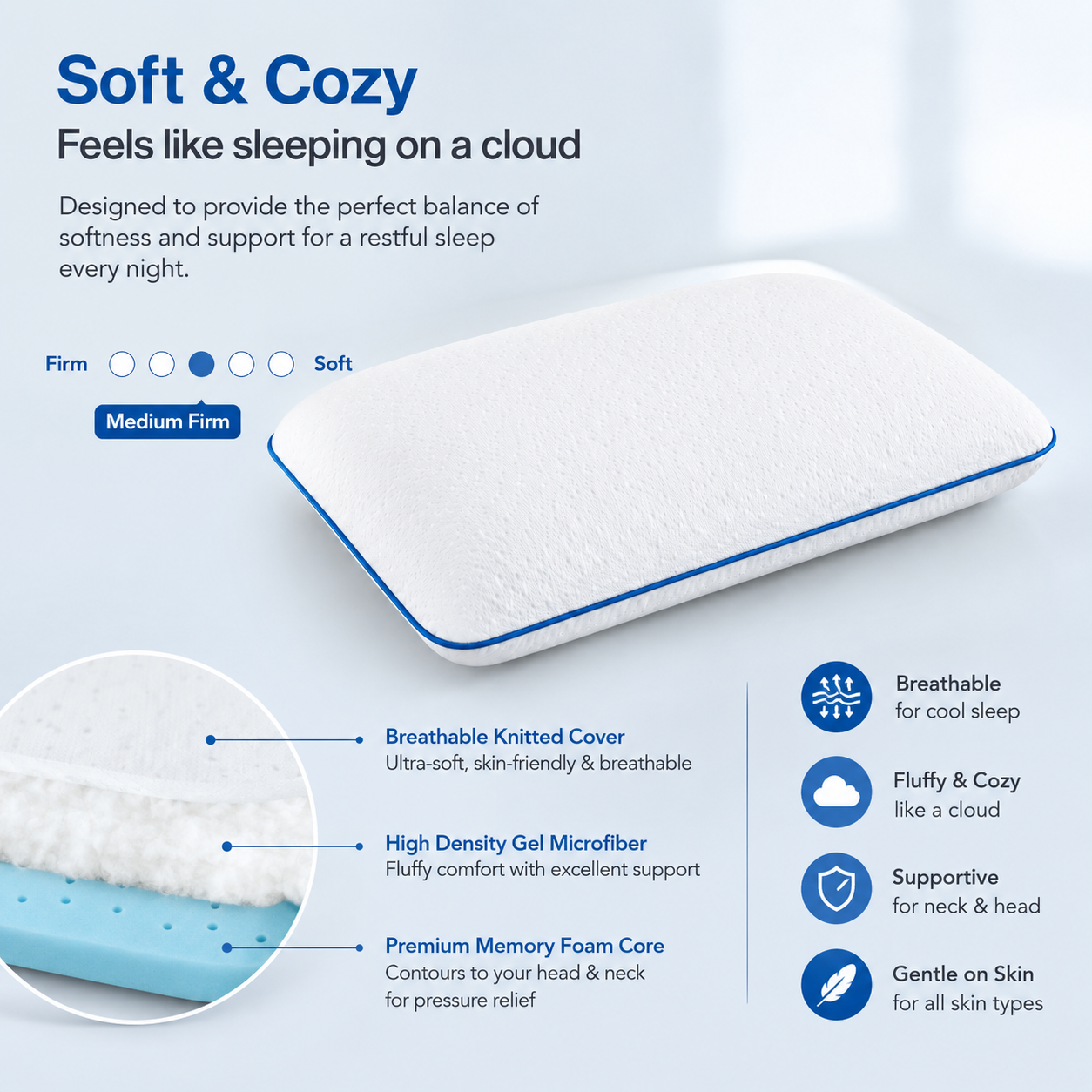 Mattressoo® Moon Slim Pillow | Slim Memory Foam Pillow