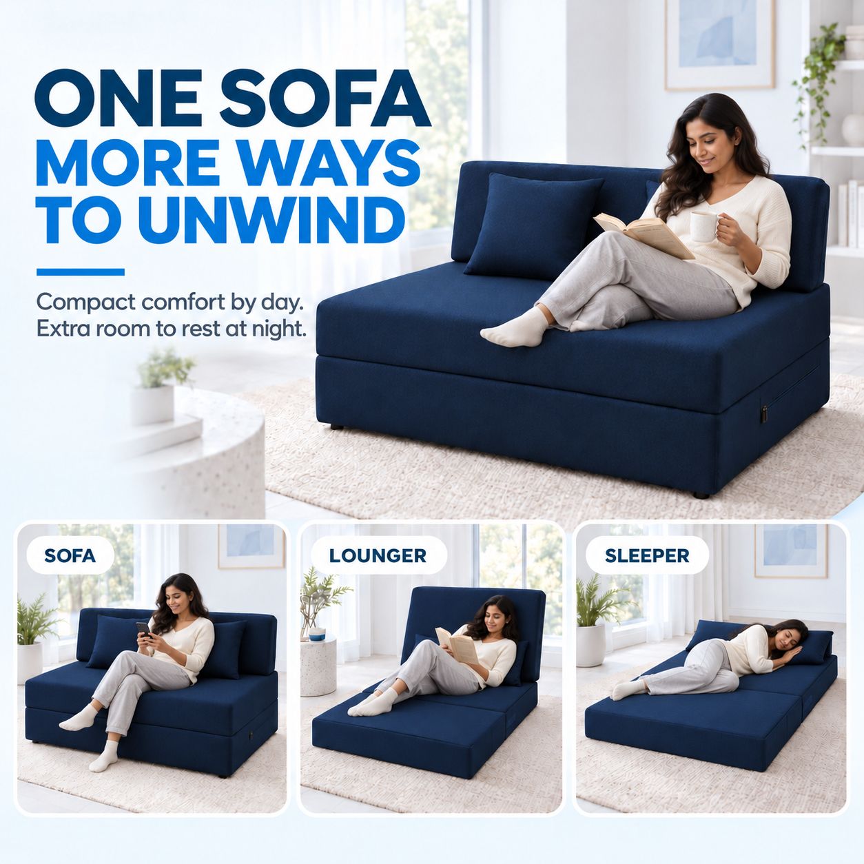 Mattressoo Convertible Sofa Cum Bed | 2-in-1 Space-Saving Sofa & Bed with Superior Comfort