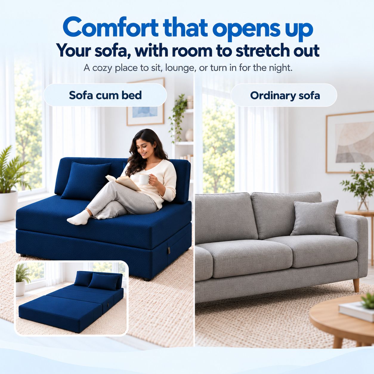 Mattressoo Convertible Sofa Cum Bed | 2-in-1 Space-Saving Sofa & Bed with Superior Comfort